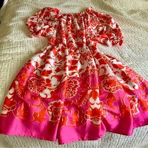 Anthropologie Red Pink White Delfi Sasha Floral Off the Shoulder Maxi Dress S